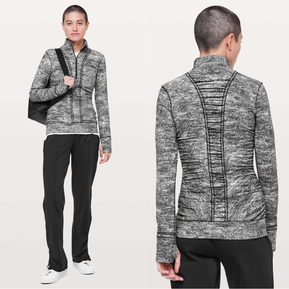 Lululemon Cypress Kiss 1/2 Zip Rush Jacquard Black White W3BN9S Rulu Size 4